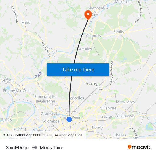 Saint-Denis to Montataire map