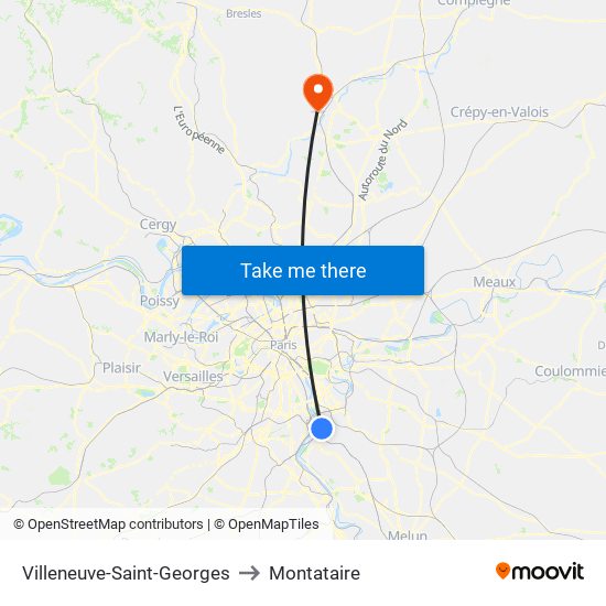 Villeneuve-Saint-Georges to Montataire map