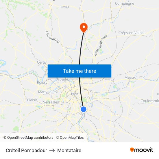 Créteil Pompadour to Montataire map