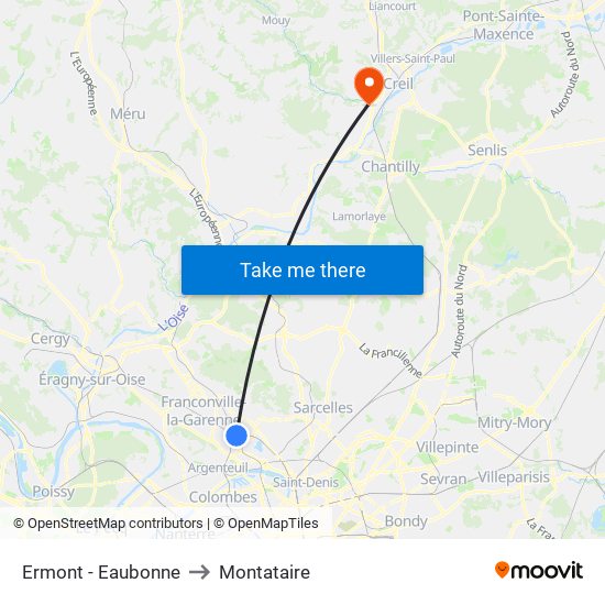 Ermont - Eaubonne to Montataire map