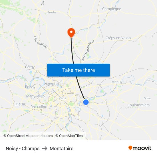 Noisy - Champs to Montataire map