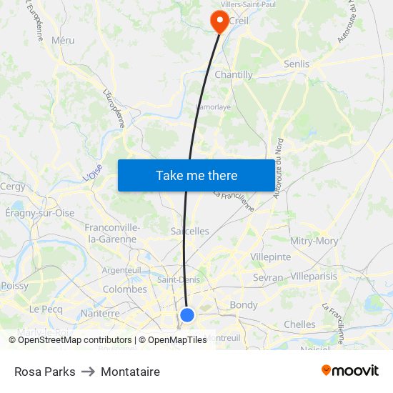 Rosa Parks to Montataire map