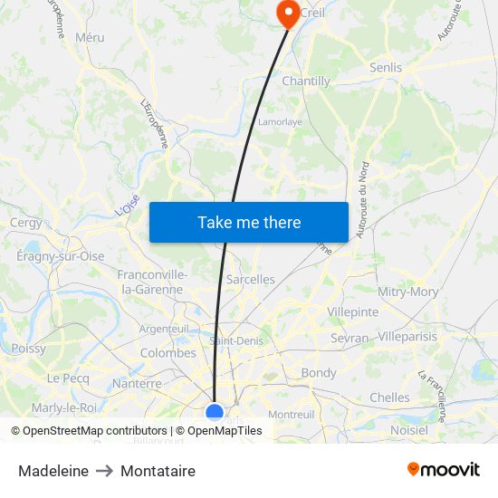 Madeleine to Montataire map