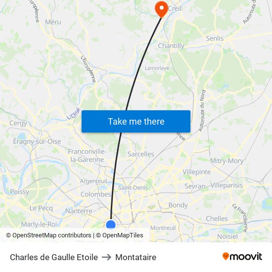 Charles de Gaulle Etoile to Montataire map
