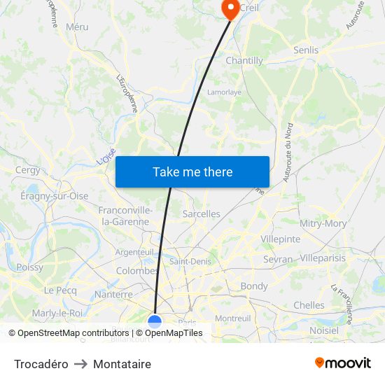 Trocadéro to Montataire map