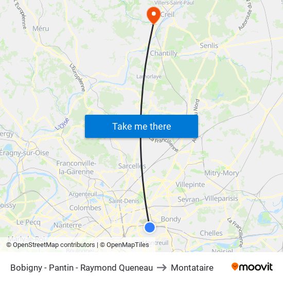 Bobigny - Pantin - Raymond Queneau to Montataire map