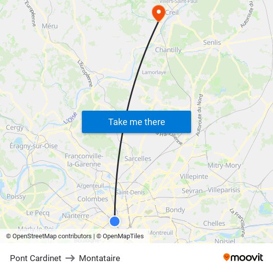 Pont Cardinet to Montataire map