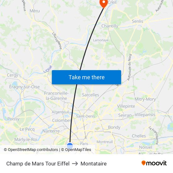 Champ de Mars Tour Eiffel to Montataire map