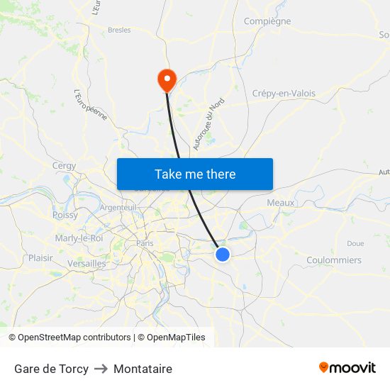 Gare de Torcy to Montataire map