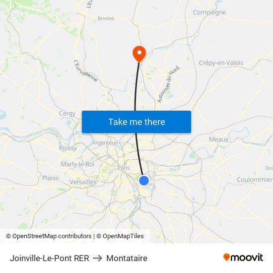 Joinville-Le-Pont RER to Montataire map