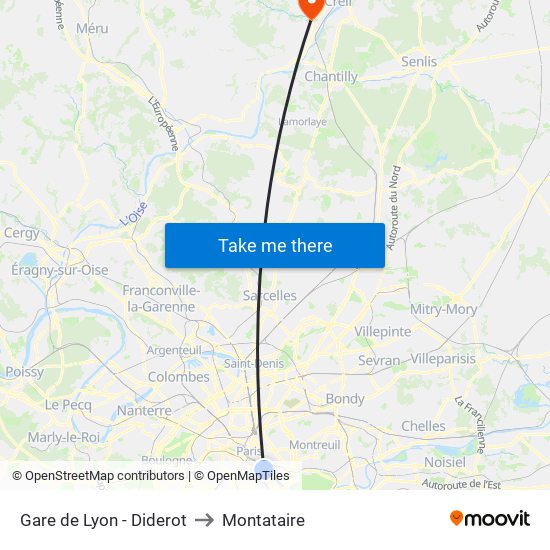 Gare de Lyon - Diderot to Montataire map