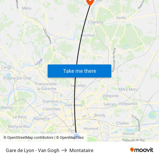 Gare de Lyon - Van Gogh to Montataire map