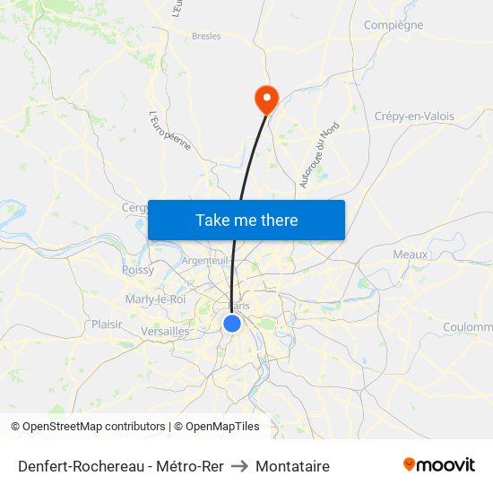 Denfert-Rochereau - Métro-Rer to Montataire map