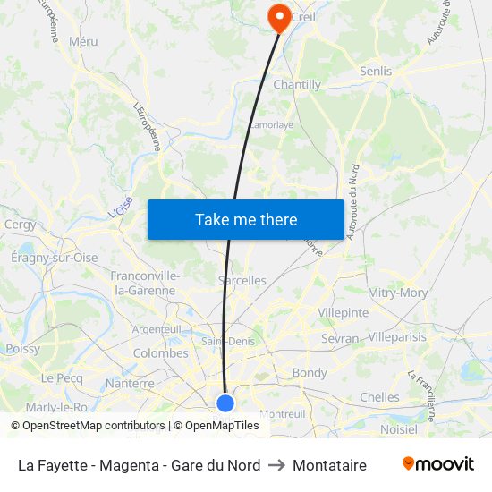 La Fayette - Magenta - Gare du Nord to Montataire map