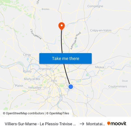 Villiers-Sur-Marne - Le Plessis-Trévise RER to Montataire map