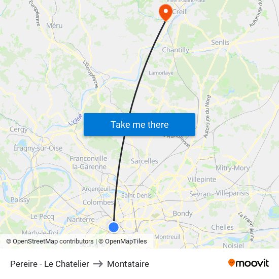 Pereire - Le Chatelier to Montataire map