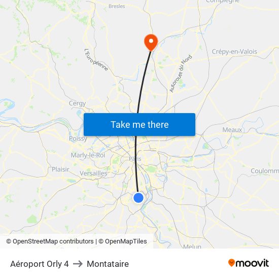 Aéroport Orly 4 to Montataire map