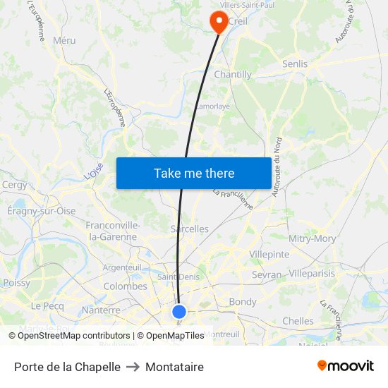 Porte de la Chapelle to Montataire map