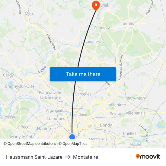 Haussmann Saint-Lazare to Montataire map