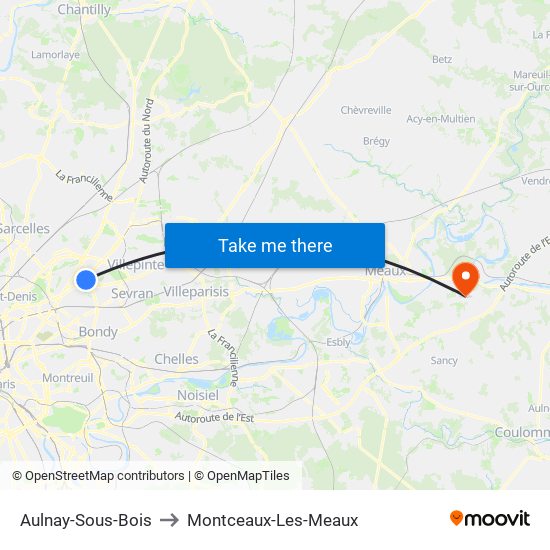 Aulnay-Sous-Bois to Montceaux-Les-Meaux map