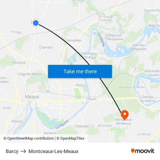 Barcy to Montceaux-Les-Meaux map