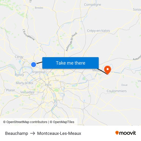 Beauchamp to Montceaux-Les-Meaux map