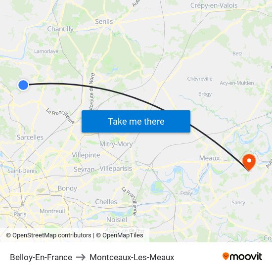 Belloy-En-France to Montceaux-Les-Meaux map