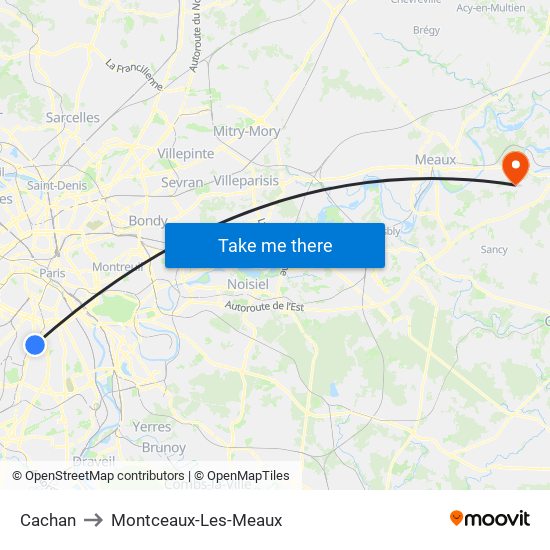 Cachan to Montceaux-Les-Meaux map