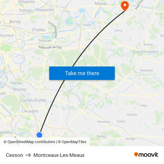 Cesson to Montceaux-Les-Meaux map