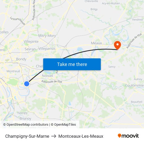 Champigny-Sur-Marne to Montceaux-Les-Meaux map