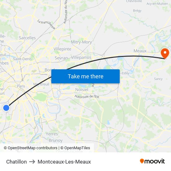 Chatillon to Montceaux-Les-Meaux map