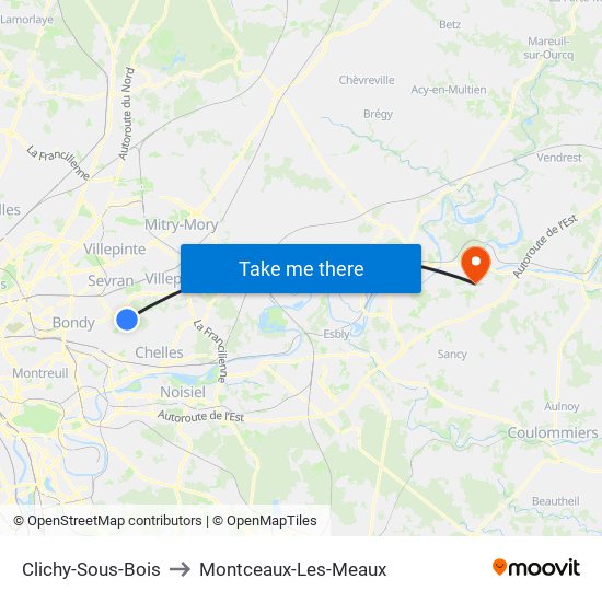 Clichy-Sous-Bois to Montceaux-Les-Meaux map