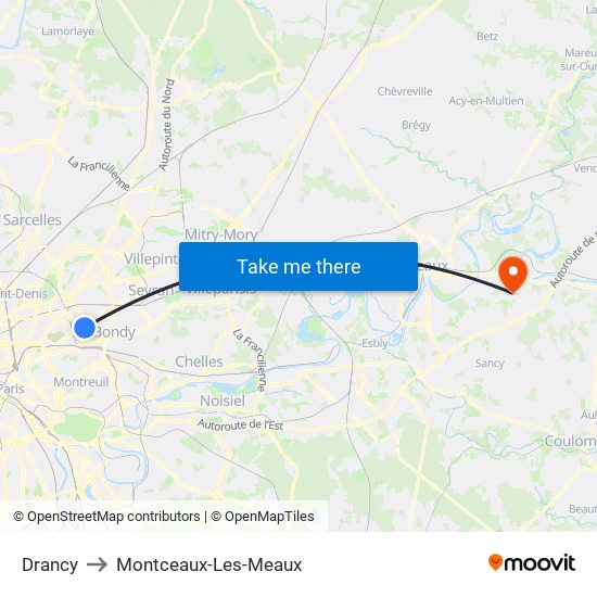 Drancy to Montceaux-Les-Meaux map