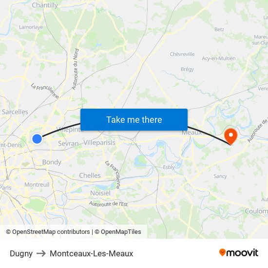 Dugny to Montceaux-Les-Meaux map