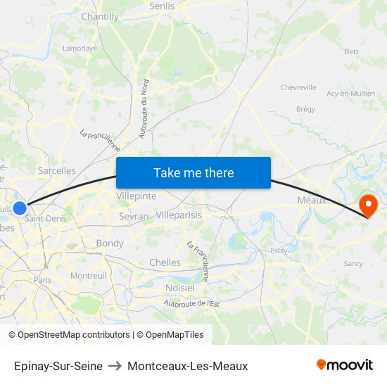 Epinay-Sur-Seine to Montceaux-Les-Meaux map