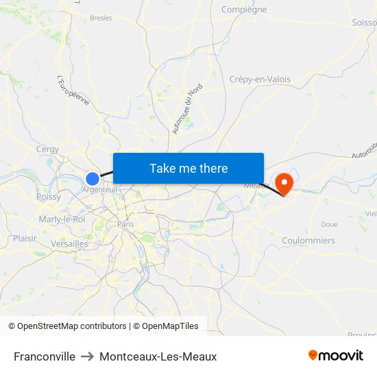 Franconville to Montceaux-Les-Meaux map