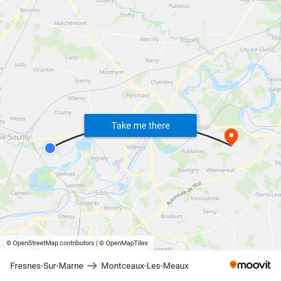Fresnes-Sur-Marne to Montceaux-Les-Meaux map