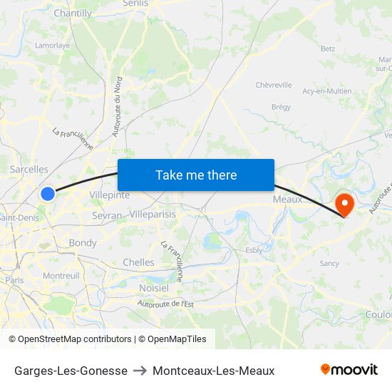 Garges-Les-Gonesse to Montceaux-Les-Meaux map