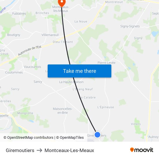 Giremoutiers to Montceaux-Les-Meaux map