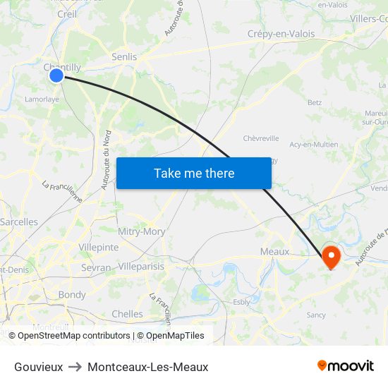 Gouvieux to Montceaux-Les-Meaux map