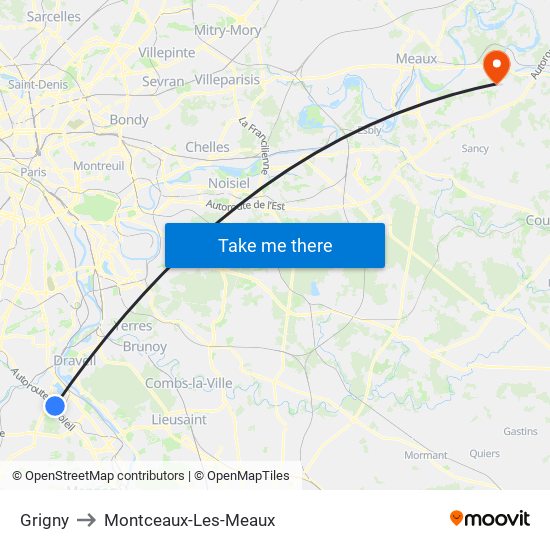 Grigny to Montceaux-Les-Meaux map