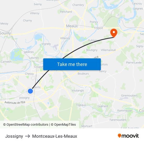 Jossigny to Montceaux-Les-Meaux map
