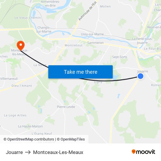 Jouarre to Montceaux-Les-Meaux map