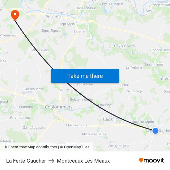 La Ferte-Gaucher to Montceaux-Les-Meaux map