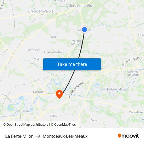 La Ferte-Milon to Montceaux-Les-Meaux map