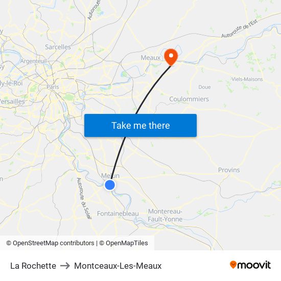 La Rochette to Montceaux-Les-Meaux map