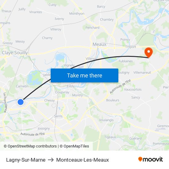 Lagny-Sur-Marne to Montceaux-Les-Meaux map