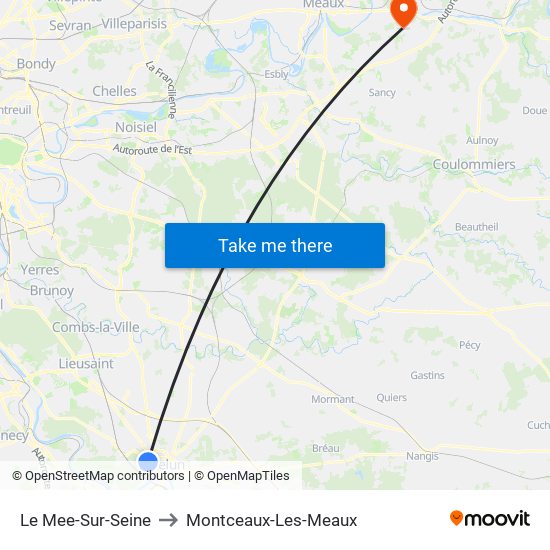 Le Mee-Sur-Seine to Montceaux-Les-Meaux map