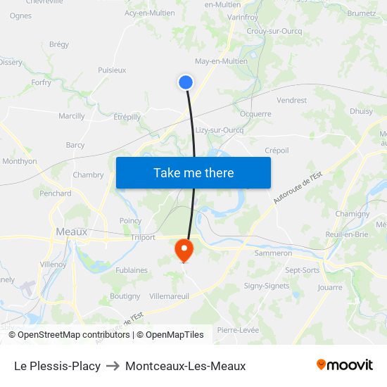 Le Plessis-Placy to Montceaux-Les-Meaux map