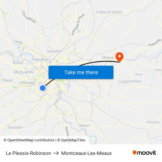 Le Plessis-Robinson to Montceaux-Les-Meaux map